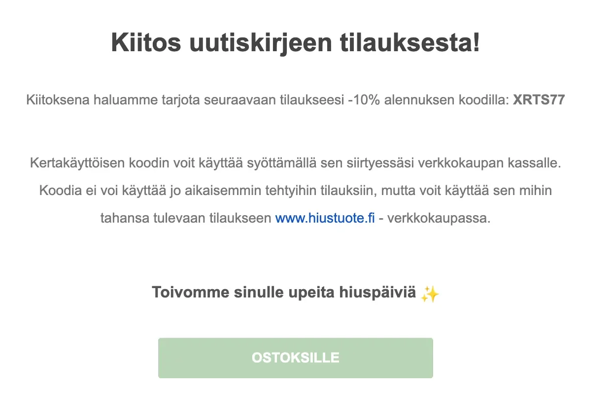 Kuponkinäyttö - Hiustuote - Hiustuote [[-10 % alennus]] seuraavaan tilaukseesi helposti