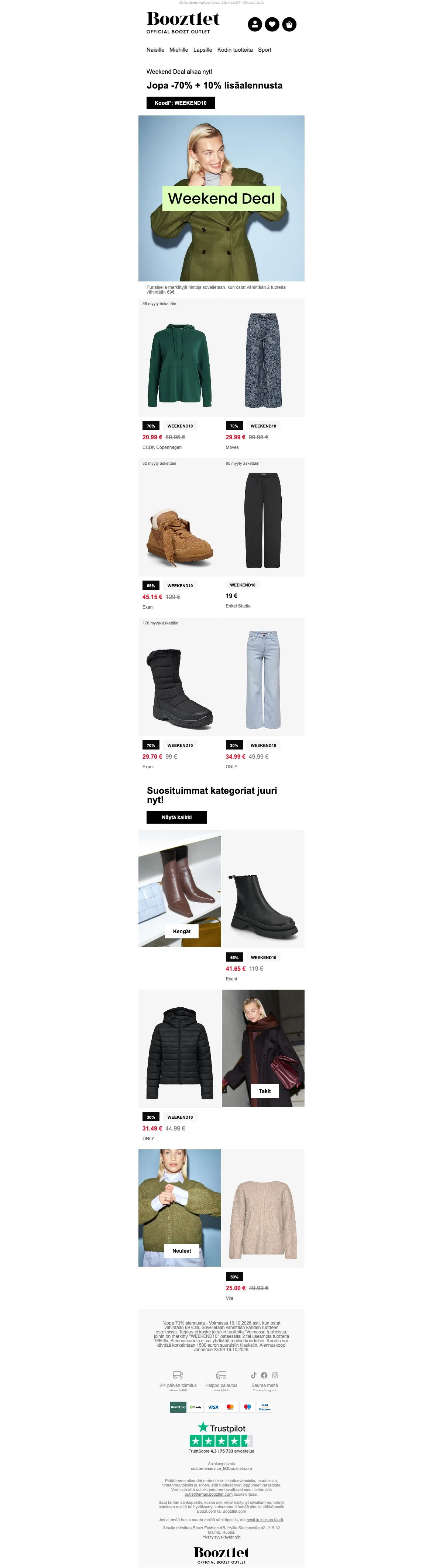 Kuponkinäyttö - Booztlet - Alennus: [[10 % lisäalennus]] punaisilla hinnoilla väh. 2 tuotteella ja 69€
