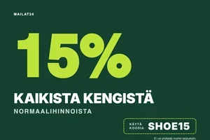 👟 15% alennus kaikista kengistä