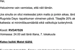 Viimeinen päivä: 20 % alennus kaikesta