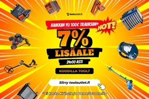 7% lisäale yli 100€ tilauksiin* tänään 24:00 saakka!
