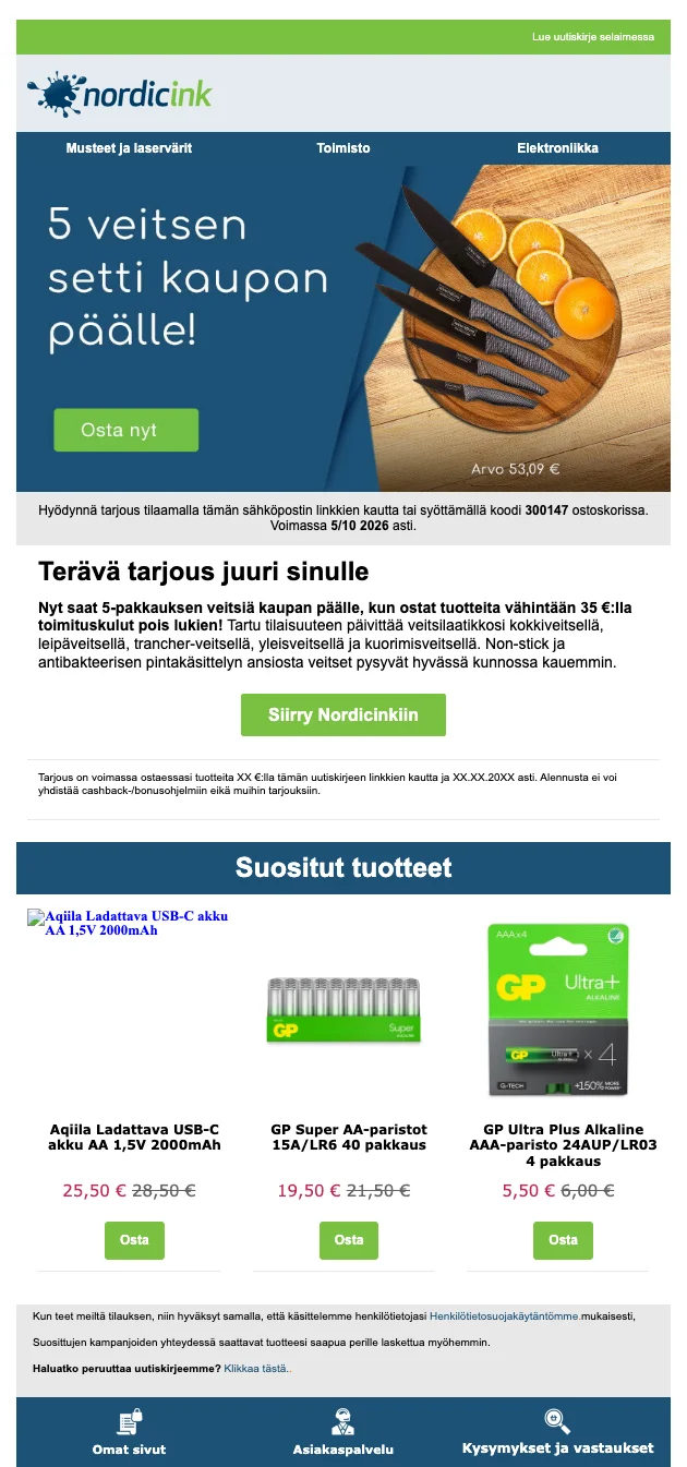 Kuponkinäyttö - Nordicink - Nordicink alennuskoodi: [[ilmainen 5-pakkaus]], osta yli 35€