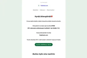 Vain tänään -20% alekoodilla koko valikoimasta äitienpäivän kunniaksi
