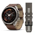 Garmin Fenix 9 Pro inReach AMOLED, 51mm, harmaa titaani ja pähkinänruskea nahkaranneke, älykello 010-04337-41