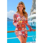 3D Camellia Embroidery Crochet Beach Cover Up Dress