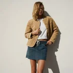 Quilted Suede Collarless Jacket - Sand