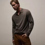 Ultrafine Cashmere Long Sleeve Polo - Dusty Brown