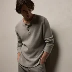 Cotton Linen Thermal Henley - Heather Fog