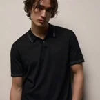 Ultrafine Cashmere Tipped Polo - Black/Charcoal