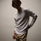 Cotton Linen Thermal Crew - White