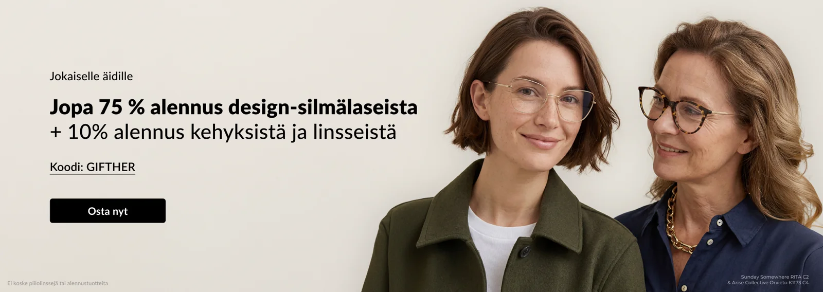 Kuponkinäyttö - SmartBuyGlasses - SmartBuyGlasses alennuskoodi: [[10 % lisäalennus]] jopa 75 % alennus design-kehyksistä