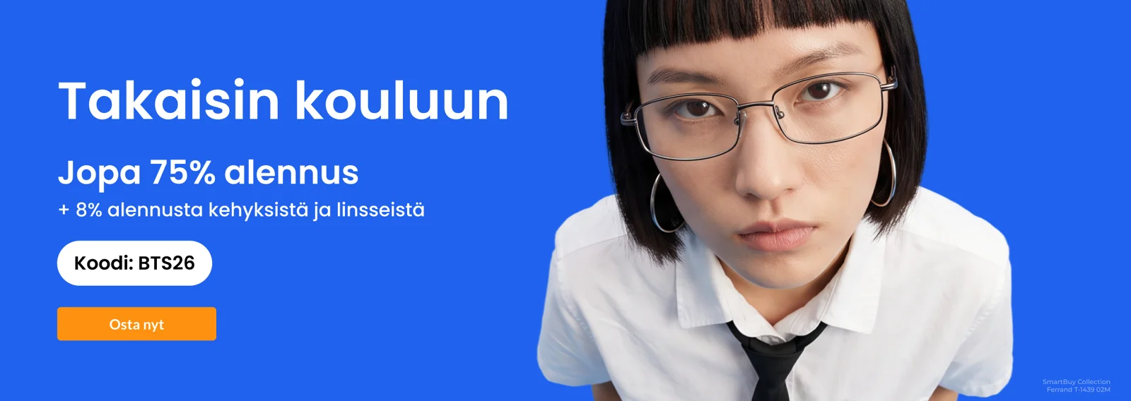 Kuponkinäyttö - SmartBuyGlasses - SmartBuyGlasses alennuskoodi: [[8% lisäalennus]] kehyksistä ja linsseistä, jopa 75% alennusta valikoiduista tuotteista