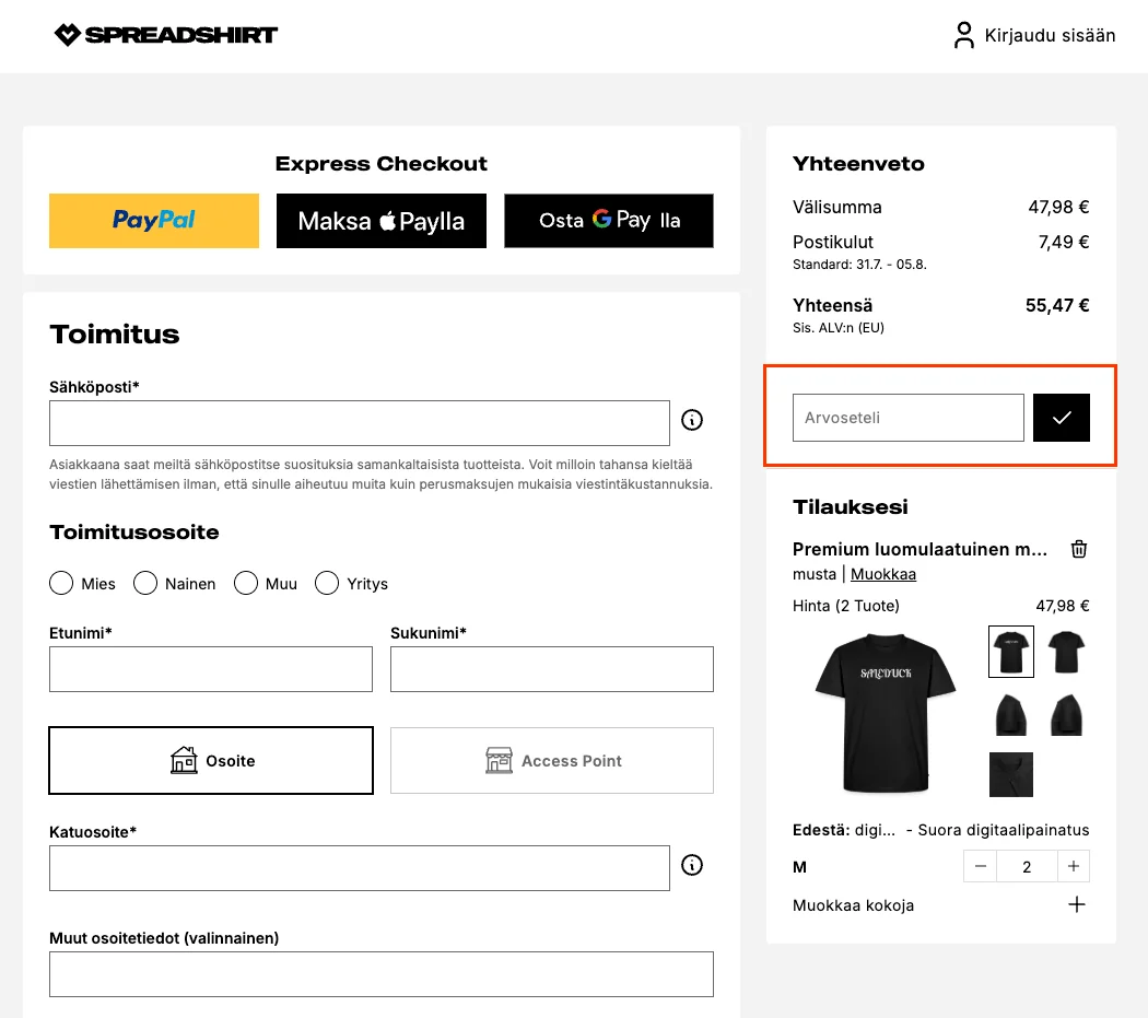 Kuinka käyttää - Spreadshirt